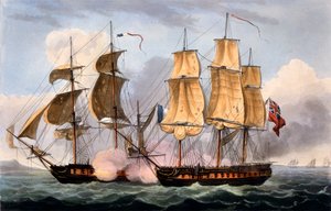 La Confiante elfoglalása, 1798. május 31., James Jenkins „The Naval Achievements of Great Britain” című művéből, Thomas Sutherland metszetében, 1817-ben (kézzel színezett akvatinta)